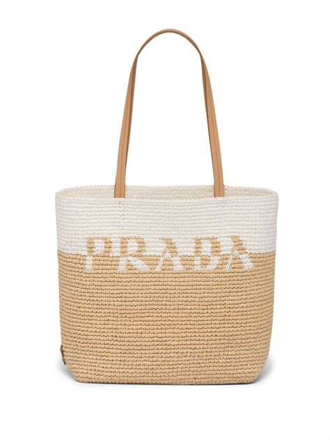 Prada Raffia Tote Bag In Neutrals ModeSens