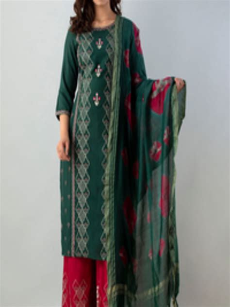 Buy Ckm Women Green Ethnic Motifs Embroidered Panelled Kurta With