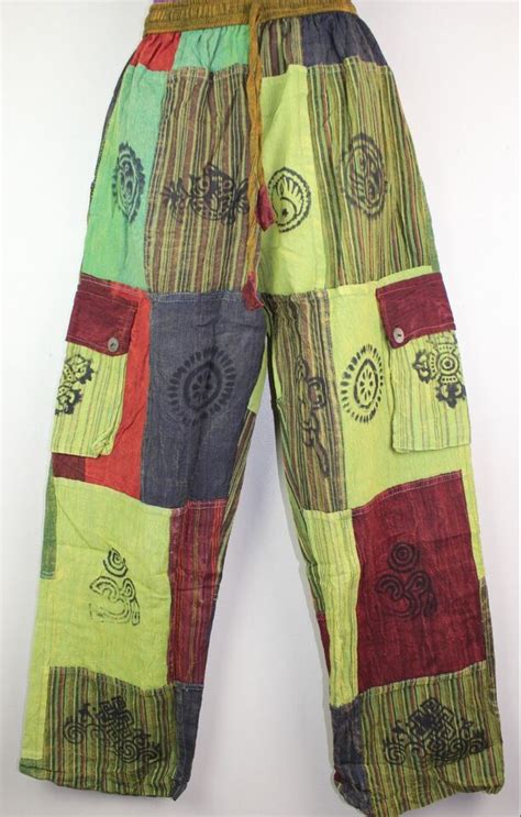 Patchwork Unisex Cotton Trousers Hippy Boho Yoga Pants Festival Combat