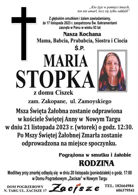 Maria Stopka Nekrologi Podhale24 Pl