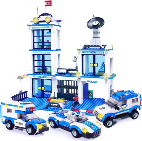 City Police Station Building Kit Car Toy Sets With One Touch