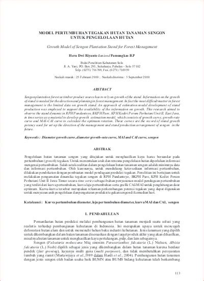 MODEL PERTUMBUHAN TEGAKAN HUTAN TANAMAN SENGON UNTUK PENGELOLAAN HUTAN