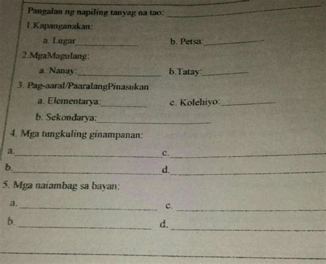 Isagawa A Panuto Pumili Ng Isang Tanyag O Kilalang Tao May Mga