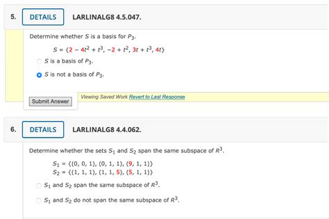 Solved Details Larlinalg Determine Whether S Is Chegg