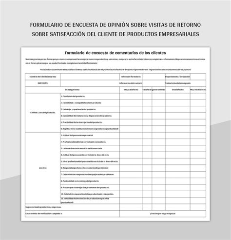 Plantilla De Excel Formulario De Encuesta De Opini N Sobre Visitas De