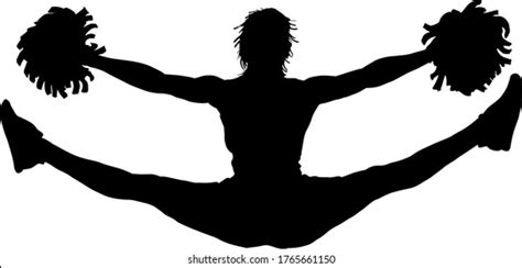 Silhouette Female Cheerleader Performing Jumping Split Stock Vector ...