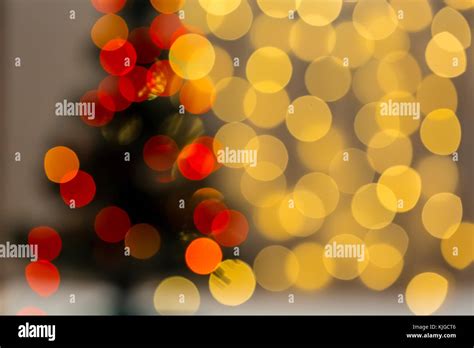 Gold Christmas Background Of De Focused Lights Garland With Decorated