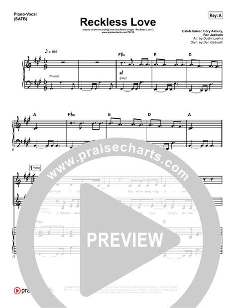 Reckless Love Sheet Music Pdf Bethel Music Cory Asbury Praisecharts