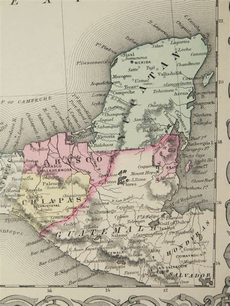 Antique Mexico Map 1856 Colton Map Of Mexico Yucatan Belize Etsy