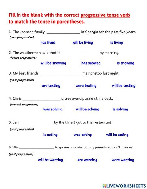 Identifying The Progressive Tenses Of Verbs Worksheet Live