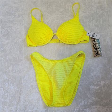 90s Vintage High Leg Neon Yellow Bikini Set Gem