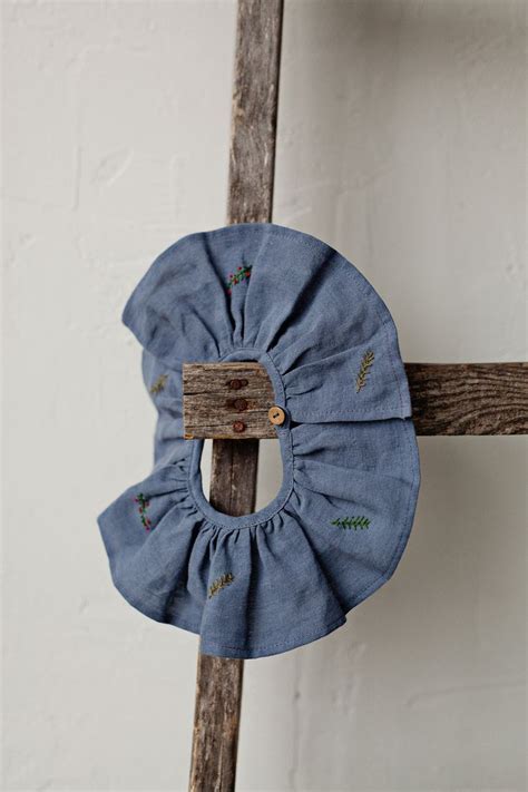 Dusty Blue Ruffle Linen Collar Linen Collar For Kids Branch