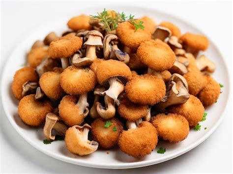 A Plate Of Mushrooms With A White Plate That Says Mushrooms Premium