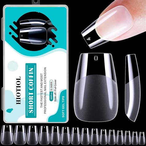 Hiotiol Short Coffin Nail Tips 360pcs Soft Gel Full Cover Nail Tips For Soak Off