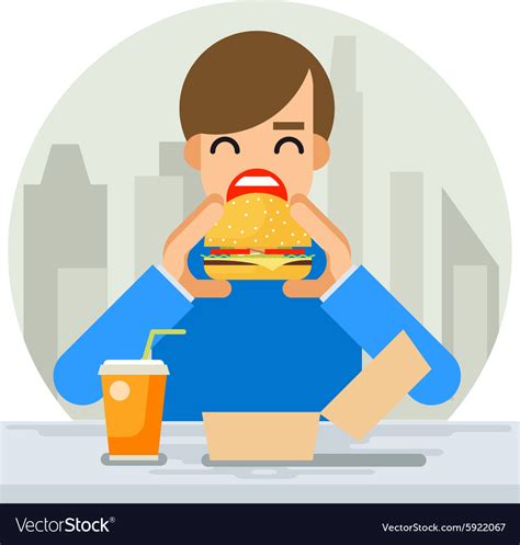 Happy Man Eating Hamburger Sandwich Icon Fast Food