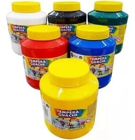 Tinta Tempera Guache 500ml Kit C 6 Acrilex Cores Sortidas Frete grátis