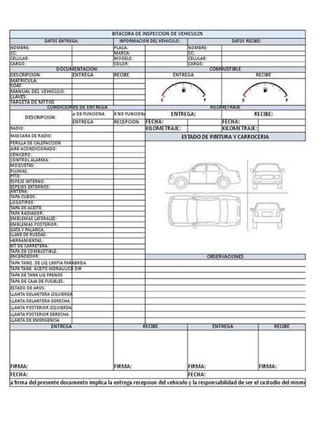 formato de llenado de vitacoras de vehiculo Inspección de vehículos