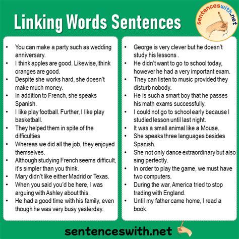 Linking Words Full List Examples Worksheet 44 OFF