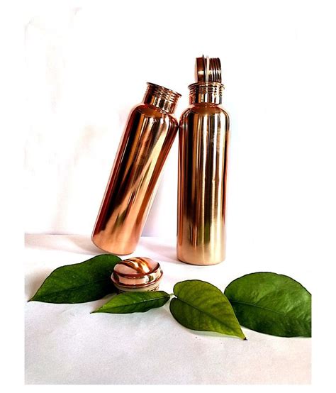 New Raj Enterprises Plain Copper Bottle Set Of 2 Brown 1000ML Ml Copper