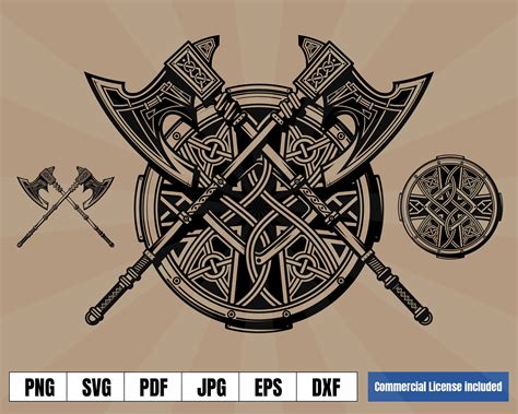 Wikinger Schild Äxte Celtic Art Logo Tattoo Svg Eps Png Etsy