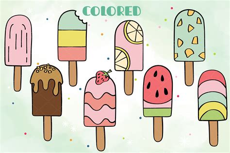 Popsicle Hand Drawn Graphic Colorful Frozen Treat Outline Etsy Canada