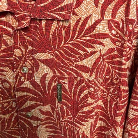 Columbia Red And Orange Floral Button Up Shirt With Depop