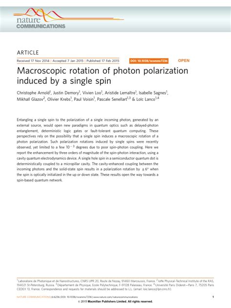 Macroscopic Rotation Of Photon Polarization Induced By A Single Spin Download Free Pdf