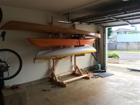 Triple Kayak Rack For Garage Made From 2x4s Garage Kayak Rack Kayak Storage Kayak Rack