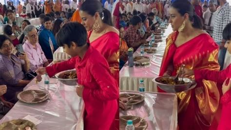 Kajol Is A Proud Mom As Son Yug Serves Bhog During Durga Puja Watch