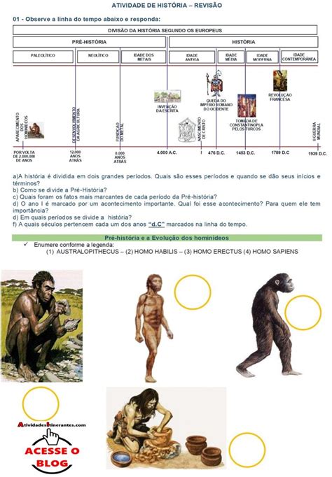 HistÓria Atividade De Revisão Sobre A Pré História Para 6º Ano