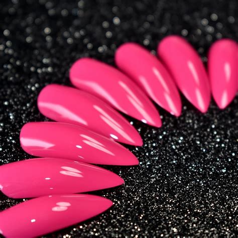 Pointed Fake Nail Tips Hot Pink Long Nails Tips Full Cover False Nails Press On Nail Manicure
