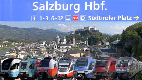 Zugverkehr in Salzburg Hauptbahnhof deutsche und österreichische Züge