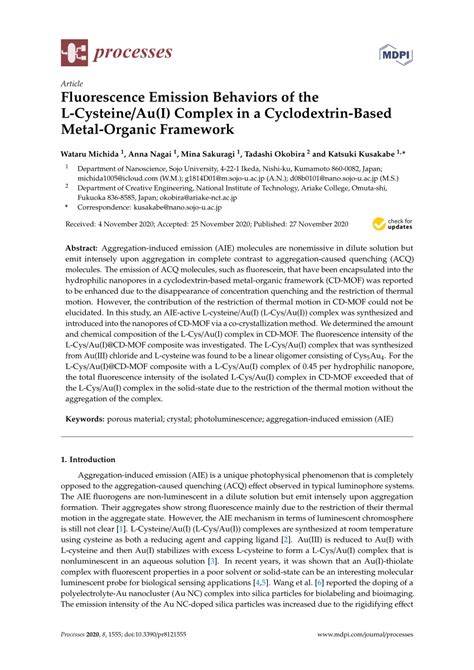 Pdf Fluorescence Emission Behaviors Of The L Cysteineaui Complex