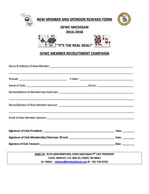 Fillable Online Gfwcmi New Member And Sponsor Reward Form Gfwcmi Org