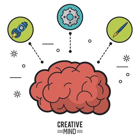 Colorido Cartel De La Mente Creativa Con Cerebro E Iconos Vector Premium