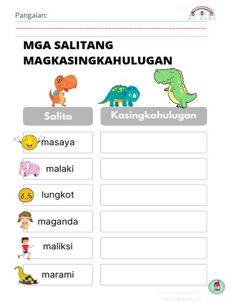 Mga Salitang Magkasingkahulugan Worksheet 1 Pdf