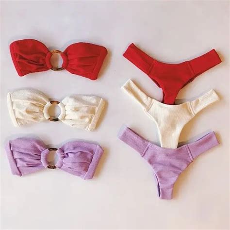 Sexy Thong Swimwear Circle Front Bikini Private Labels Custom Wholesale China Ribbed Bikini