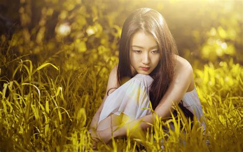 Wallpaper Sunlight Women Outdoors Model Long Hair Nature Grass