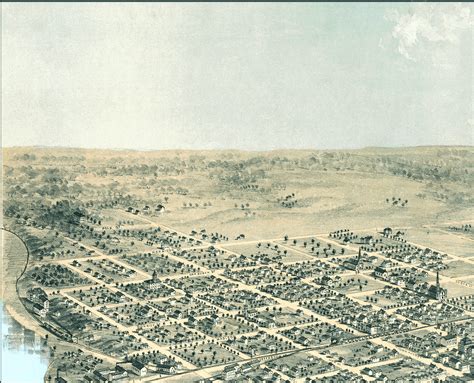 Cedar Rapids And Kingston Iowa In 1868 Birds Eye View Aerial Map