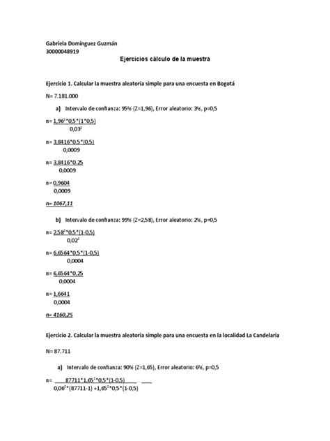 Ejercicios Cálculo De La Muestra Pdf