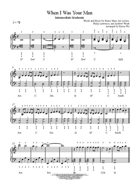 When I Was Your Man By Bruno Mars Sheet Music Lesson Intermediate Level