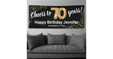 Black Gold Glitter 70th Birthday Banner | Zazzle