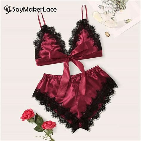 Set Lingerie Set Reggiseno Sexy Pigiameria Da Donna Senza Maniche Cinturino In Pizzo Top Cami