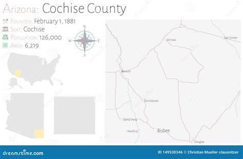 Map of Cochise County in Arizona Stock Vector - Illustration of green ...