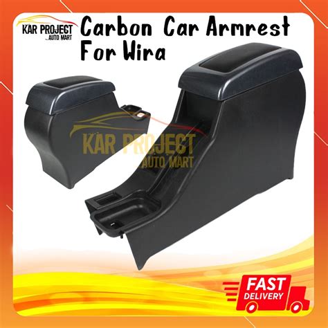 Carbon Black Leather Console Box Armrest For Proton Wira Satria Putra