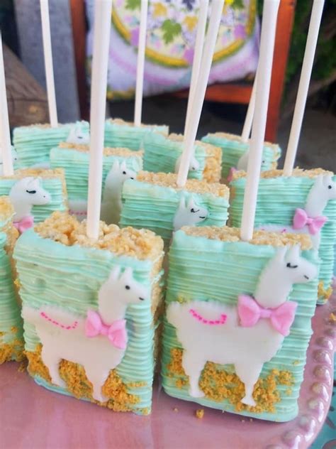 Cactus And Llama Icing Design Put On Cake Squares Not Krispy Treats