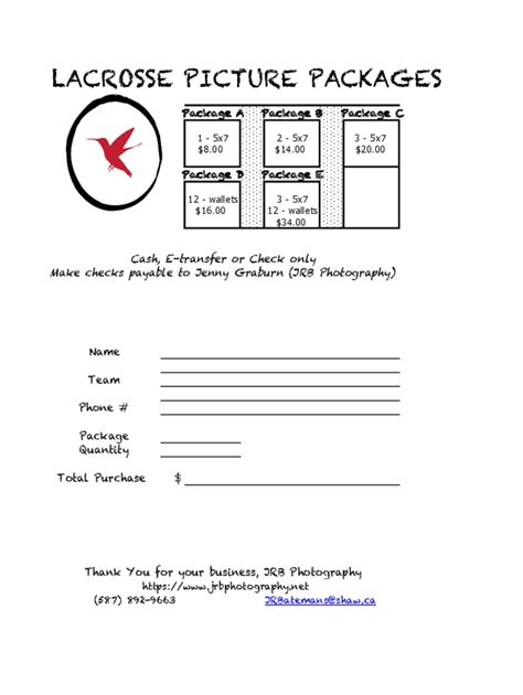 Fillable Online Lacrosse Picture Package Order Form Fax Email Print