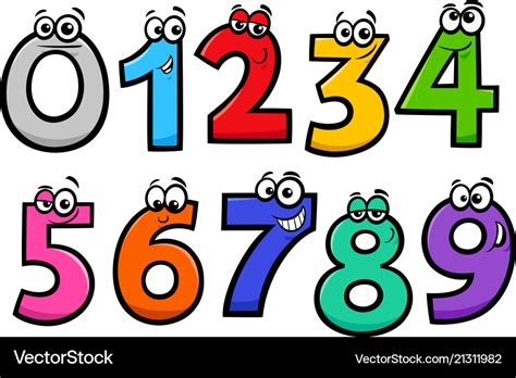 Basic numbers cartoon characters set Royalty Free Vector