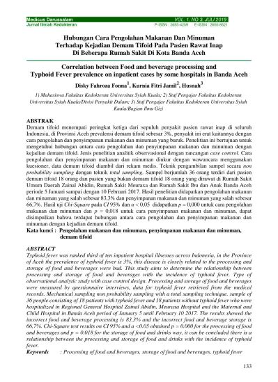 Hubungan Cara Pengolahan Makanan Dan Minuman Terhadap Kejadian Demam