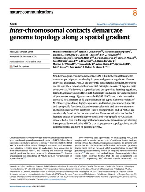 Pdf Inter Chromosomal Contacts Demarcate Genome Topology Along A